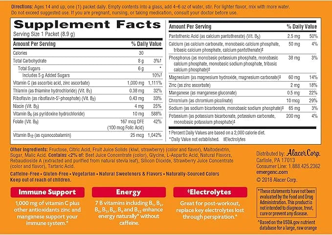 Emergen-C 1000mg Vitamin C Powder, with Antioxidants, B Vitamins and Electrolytes, Vitamin C Supplements for Immune Suppor...