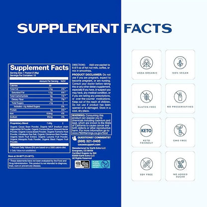 Earth Echo Cacao Bliss Travel-Sized Organic Superfood Powder with MCT Oil for Natural Energy, Reduced Cravings, and Booste...