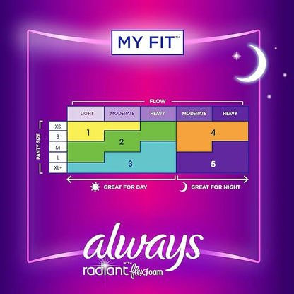 Always Radiant FlexFoam Pads for Women, 5, Extra 100% Leak 26 Count