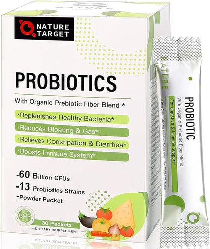 NATURE TARGET Probiotics for Women-Men-Kids Probiotic 60 Billion 13 Strains 30 Packets