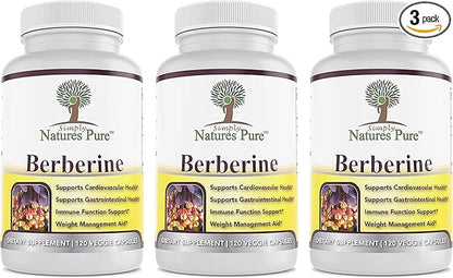 Simply Natures Pure Premium Berberine HCl 500mg - 120 Capsules - Cardiovascular Gastrointestinal Immune Support - Chromium...