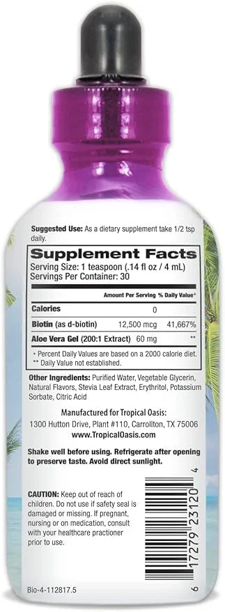 Maximum Strength Liquid Biotin Drops w/ 12,500 MCG -5X More 4oz, 30 30 Serv