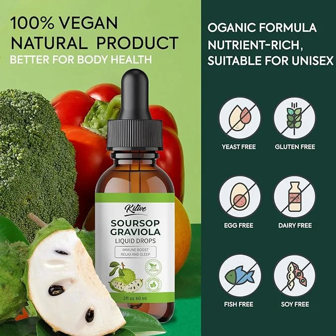 Soursop Graviola Liquid Drops, Nature & Pure Soursop Graviola Extract for Cell Support & Regeneration, Immune Boost, Relax...