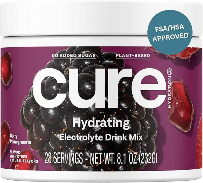 Cure Hydration | Plant-Based Electrolyte Drink Mix | No Added Sugar | FSA & HSA | Dehydration Relief Powder Made with Coco...