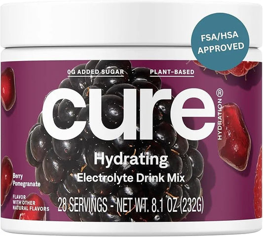 Cure Hydration | Plant-Based Electrolyte Drink Mix | No Added Sugar | FSA & HSA | Dehydration Relief Powder Made with Coco...