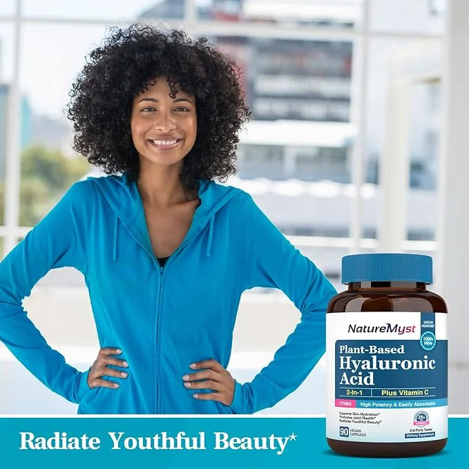Hyaluronic Acid Supplement, with Vitamin C, 250mg Plant-Based HA, 90 Vegan Caps, for Joints, Skin & Eyes, Collagen Product...