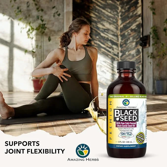 Amazing Herbs Premium Black Seed Oil - Cold Pressed Nigella Sativa Aids in Digestive Health, Immune Support, Brain Functio...