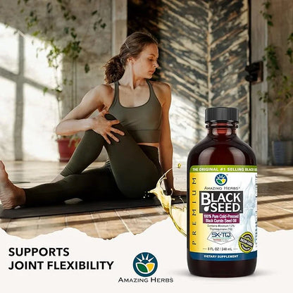 Amazing Herbs Premium Black Seed Oil - Cold Pressed Nigella Sativa Aids in Digestive Health, Immune Support, Brain Functio...