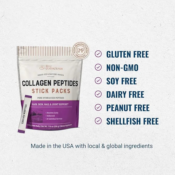 Live Conscious Collagen Peptides Powder Unflavored Packets 20