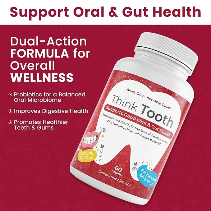 Think Tooth Chewable Tablets Supports Oral & Gut Health - Dental Probiotic Supplement for Fresh Breath & Healthy Gums - Ad...