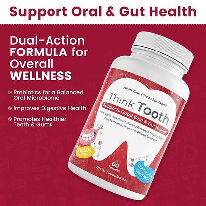 Think Tooth Chewable Tablets Supports Oral & Gut Health - Dental Probiotic Supplement for Fresh Breath & Healthy Gums - Ad...