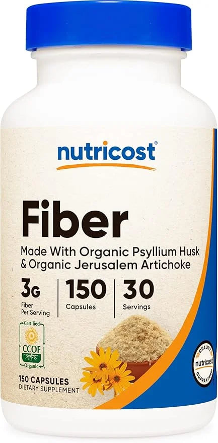 Nutricost Fiber Capsules with Prebiotic Fiber 150 Capsules 3 G