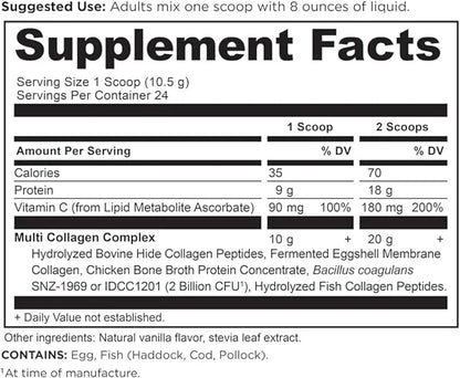 Ancient Nutrition Hydrolyzed Collagen Peptides Powder with Probiotics, Vanilla Multi Collagen Protein for Women and Men wi...