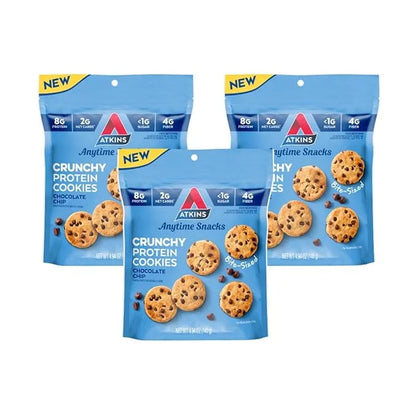 Atkins Bite-Sized Crunchy Protein Cookies, Chocolate Chip, 8g Protein, 4g Fiber, 1g Net Carb, 1g Sugar, Keto Friendly, 3 B...