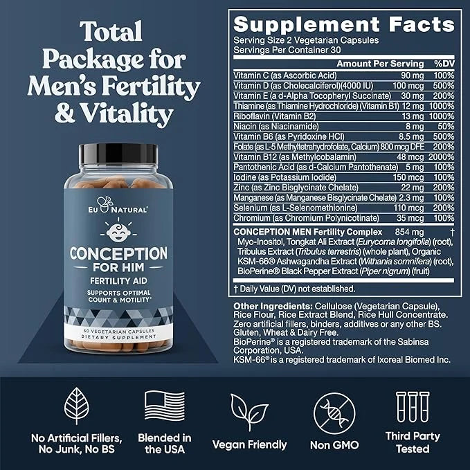 Eu Natural Conception Fertility for Her & Him Bundle - Fertility Supplements Combo for Women & Men – Prenatal Vitamins – P...