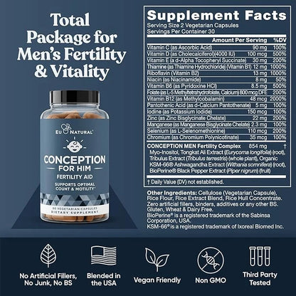 Eu Natural Conception Fertility for Her & Him Bundle - Fertility Supplements Combo for Women & Men – Prenatal Vitamins – P...