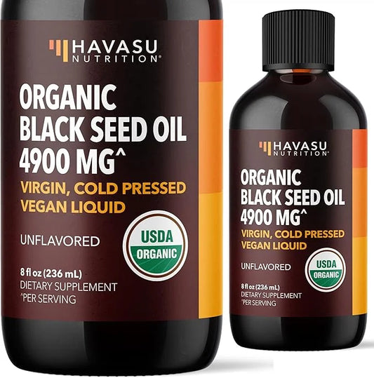 Organic Black Seed Oil Cold Pressed Liquid - 4900mg Black Cumin Supplement for Immune System Function, Joint Health, Diges...