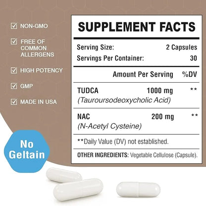 TUDCA with NAC Supplement 1200mg 120 Capsules,Powerful