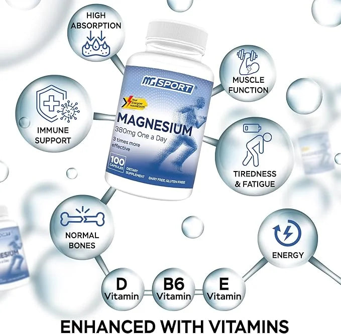 Magnesium Supplement Complex MGSPORT - High Absorption Supplement with Vitamins B6, D, E - Relieves Leg Cramps & Muscle Su...