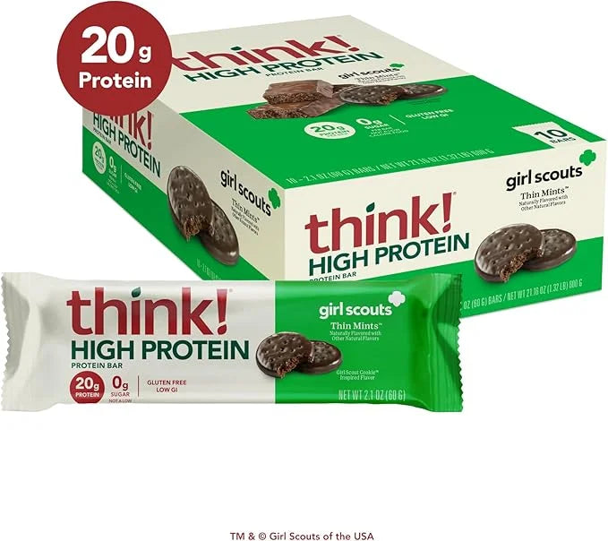 think! Protein Bars, High Protein Snacks, Gluten Free, Kosher Friendly, Girl Scouts Thin Mint, Nutrition Bars, 2.1 Oz per ...