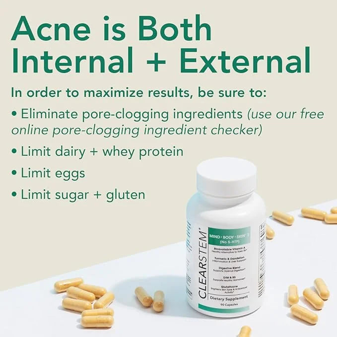 CLEARSTEM - MINDBODYSKIN Hormonal Acne Supplement (No 5-HTP) - Natural DIM Supplement - Skin Care Vitamins - Hormone Balan...