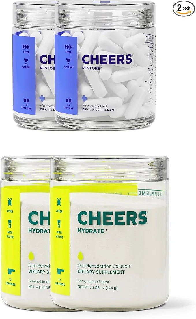 Cheers Classic Combo | Restore + Hydrate | Rehydrate & Feel Better After Drinking | DHM, L-Cysteine, B-Vitamins, Electroly...