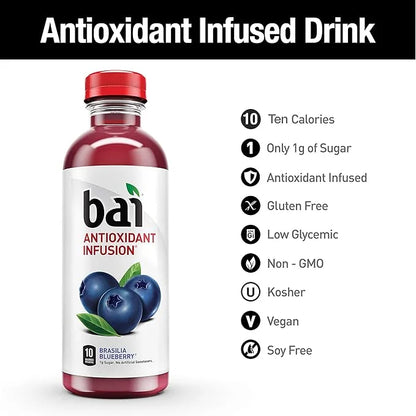 Bai Flavored Water, Brasilia Blueberry, Antioxidant Infused Drinks, 18 Fluid Ounce Bottle (Pack of 12) - Product Image