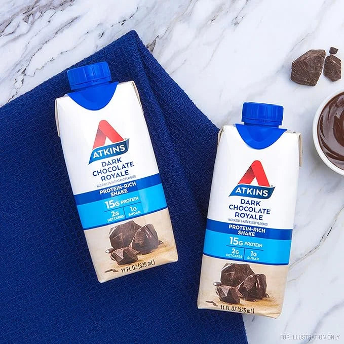 Atkins Dark Chocolate Royale Protein Shake, 15g Protein, Low Glycemic, 2g Net Carb, 1g Sugar, Keto Friendly, 12 Count - Pr...