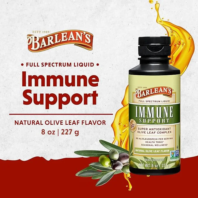 Barlean's Olive Leaf Complex Liquid Immune Support Supplement with 95mg Oleuropein Antioxidants, 8 Ounce - Product Image