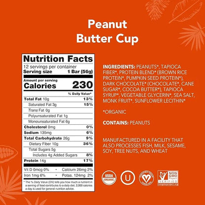 ALOHA Organic Plant Based Protein Bars - Peanut Butter Cup Bar - 12 Bars, Vegan, Low Sugar, Gluten-Free, Low Carb, Non-GMO...