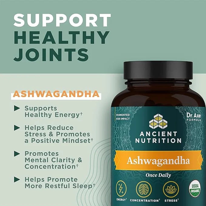 Ashwagandha Tablets by Ancient Nutrition, Stress Relief, Supports Energy, Mental Clarity and Concentration, Reduces Fatigu...