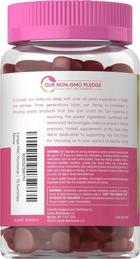 Carlyle Hormonal Balance for Women & PMS Supplement | 70 Gummies | Vitamin Complex | with Iron | Vegan, Non-GMO, Gluten Fr...