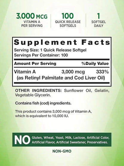 Vitamin A 10000 IU Softgels 100 Count