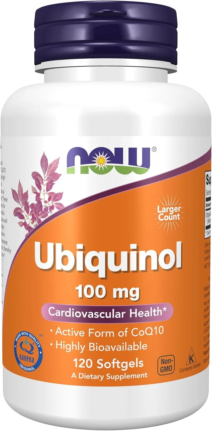 NOW Supplements, Ubiquinol 100 mg, High Bioavailability (the Active Form of CoQ10), 120 Softgels - Product Image