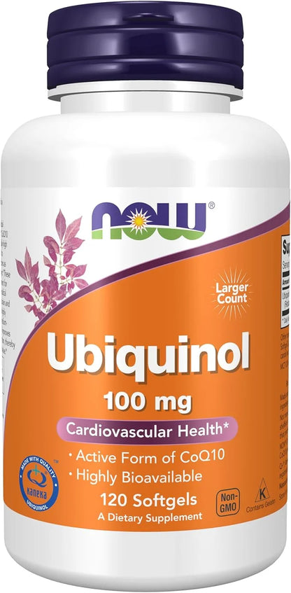 NOW Supplements, Ubiquinol 100 mg, High Bioavailability (the Active Form of CoQ10), 120 Softgels - Product Image