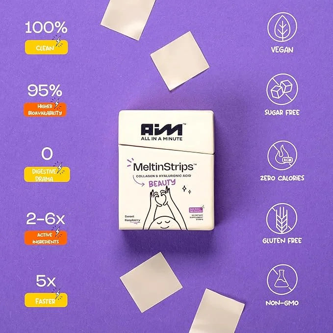 Beauty Oral Strips with Collagen, Hyaluronic Acid, Resveratrol, 3-in-1 Oral Dissolving Strips for Skin Hydration & Health ...
