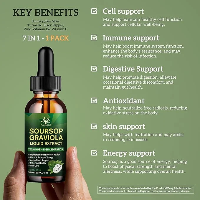 (1 Pack) Soursop Liquid Drops Plus Sea Moss Extract, Graviola Soursop Bitters Liquid Extract for Cell Support & Regenerati...