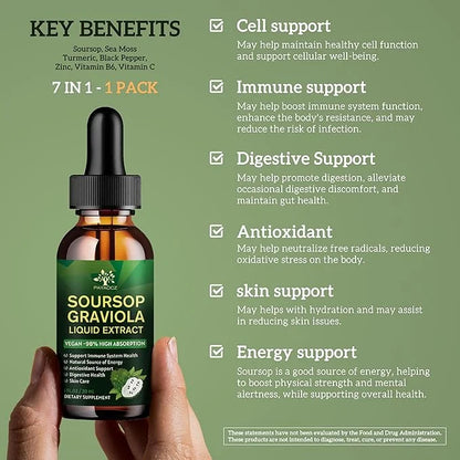 (1 Pack) Soursop Liquid Drops Plus Sea Moss Extract, Graviola Soursop Bitters Liquid Extract for Cell Support & Regenerati...