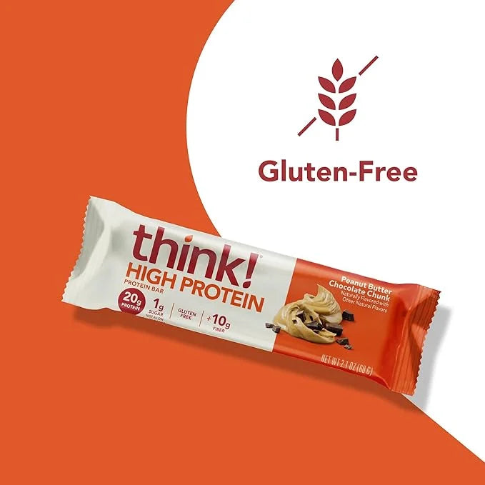 think! Protein Bars, High Protein Snacks, Gluten Free, High Fiber, Peanut Butter Chocolate Chunk, 10 Count - Product Image