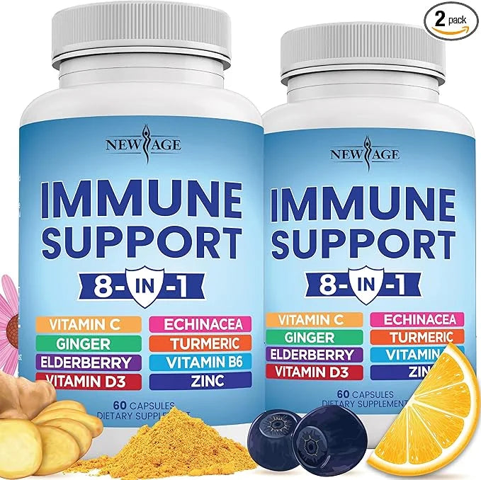 8 in 1 Immune Support Booster 50mg, Vitamin 5000 IU, B6, Elderberry 120 Count 2)