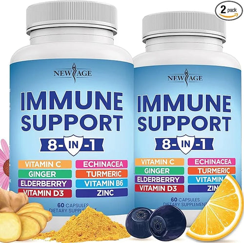 8 in 1 Immune Support Booster 50mg, Vitamin 5000 IU, B6, Elderberry 120 Count 2)