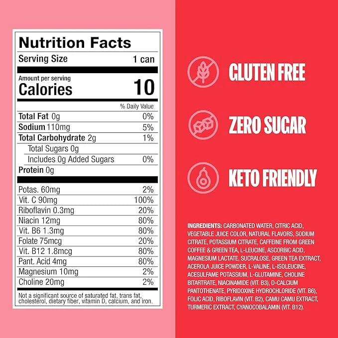 ZOA Zero Sugar Energy Drinks, Strawberry Watermelon - Sugar Free with Electrolytes, Healthy Vitamin C, Amino Acids, Essent...