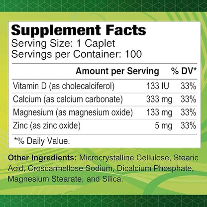 Calcium Magnesium Zinc Plus Vitamin D 100 Caplets