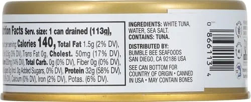 Bumble Bee Prime Solid White Albacore Tuna in Water, 5 oz Can - Premium Wild Caught Tuna - 31g Protein per Serving - Non-G...
