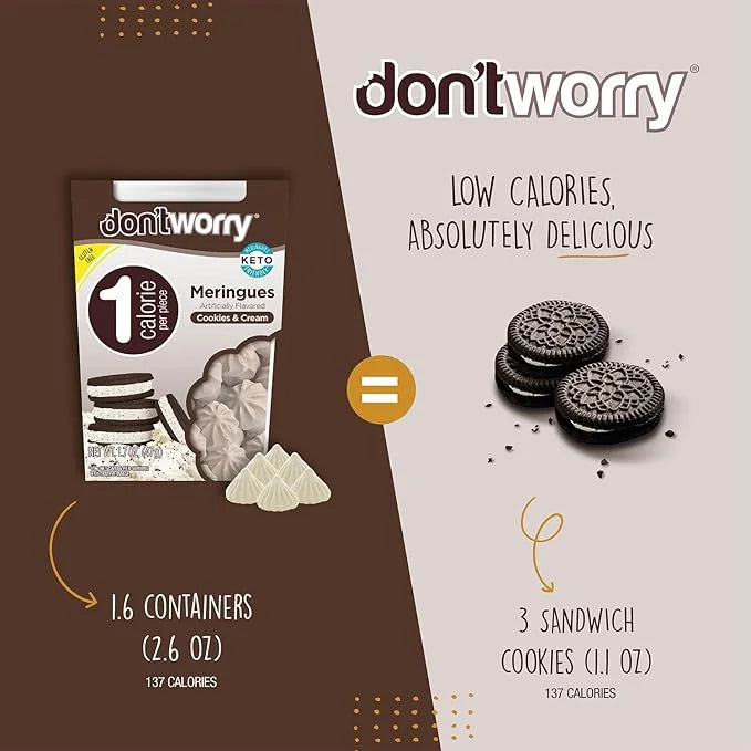 Don't Worry Keto Friendly Meringue Cookies - Cookies & Cream, Only 1 Calorie per piece!, Healthy Candy, Gluten Free Snacks...