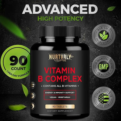 Vitamin B Complex B1, B2, B2, B3, B3, B5, B5, B6, B6, B7, B7, B9, B9, B12 B12 and 90 Tablets