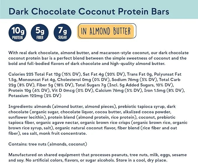 Zing Dark Chocolate Coconut Vegan Protein Bars, Gluten Free with High Protein, High Fiber, Dairy Free Nutrition Bars, Plan...
