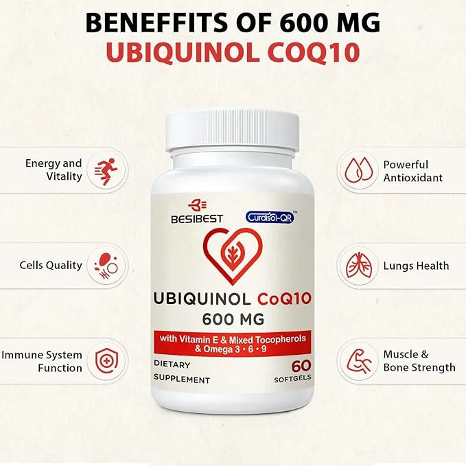 Ubiquinol CoQ10-600mg-Softgel, Active Coq10 Ubiquinol Supplement 3, 6, 6, 9, 9, High Absorption-Coenzyme-Q10, Powerful 120...