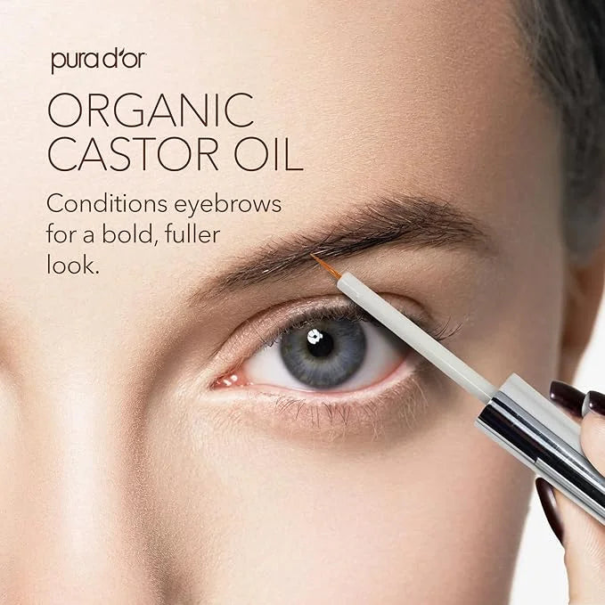 PURA D'OR 4 Oz ORGANIC Castor Oil - 100% Pure USDA Certified Cold Pressed, Hexane Free Eyelash & Eyebrow Serum - For Fulle...