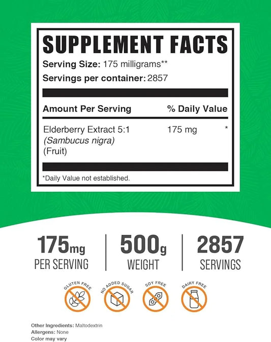 BulkSupplements.com Elderberry Extract Powder 175mg per 500g (1.1 (1.1 lbs) 1)